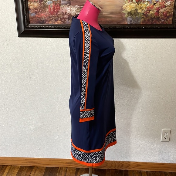 MICHAEL Michael Kors Shift Dress Small Navy Blue Orange White Animal Print - Picture 5 of 8